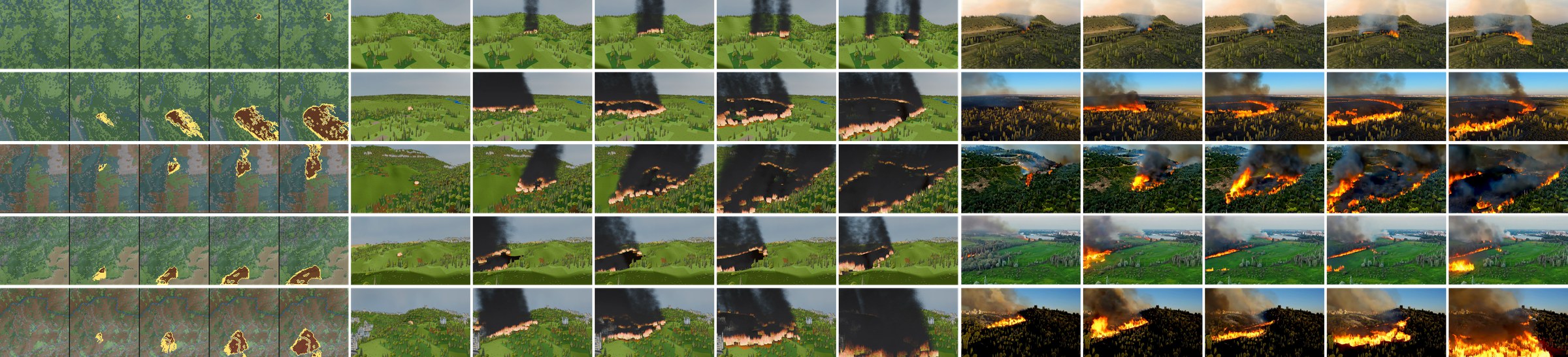 Examples from the wildfire video generation and report pipeline.